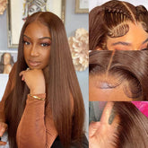 Straight #4 Chestnut Brown Color Glueless Wig 100% Human Hair